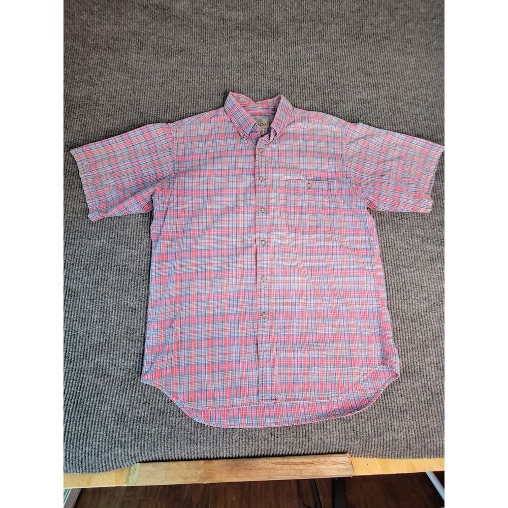 RedHead Mens Plaid Short Sleeve Button Down Shirt Red Blue Cotton Large